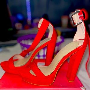 Women's Red Hi-Lo High Heel Platform Pump Sandals